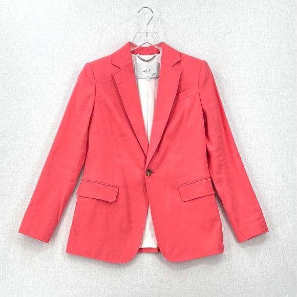 ALC Donovan Linen Blend Blazer Womens 00 Dark Grapefruit Coral Classic Office - Picture 2 of 16